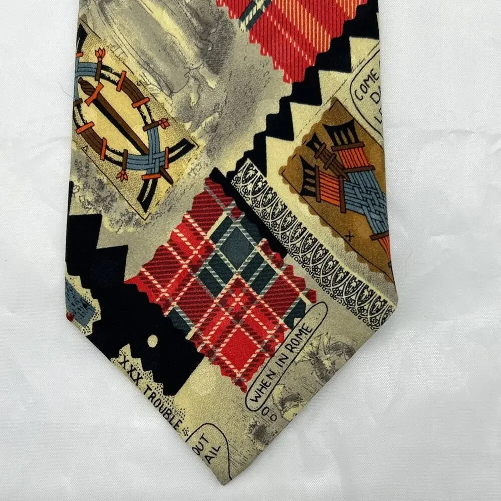 Vintage Nicole Miller 1990s Silk Tie Necktie Whimsical Print 90s Devil Crab